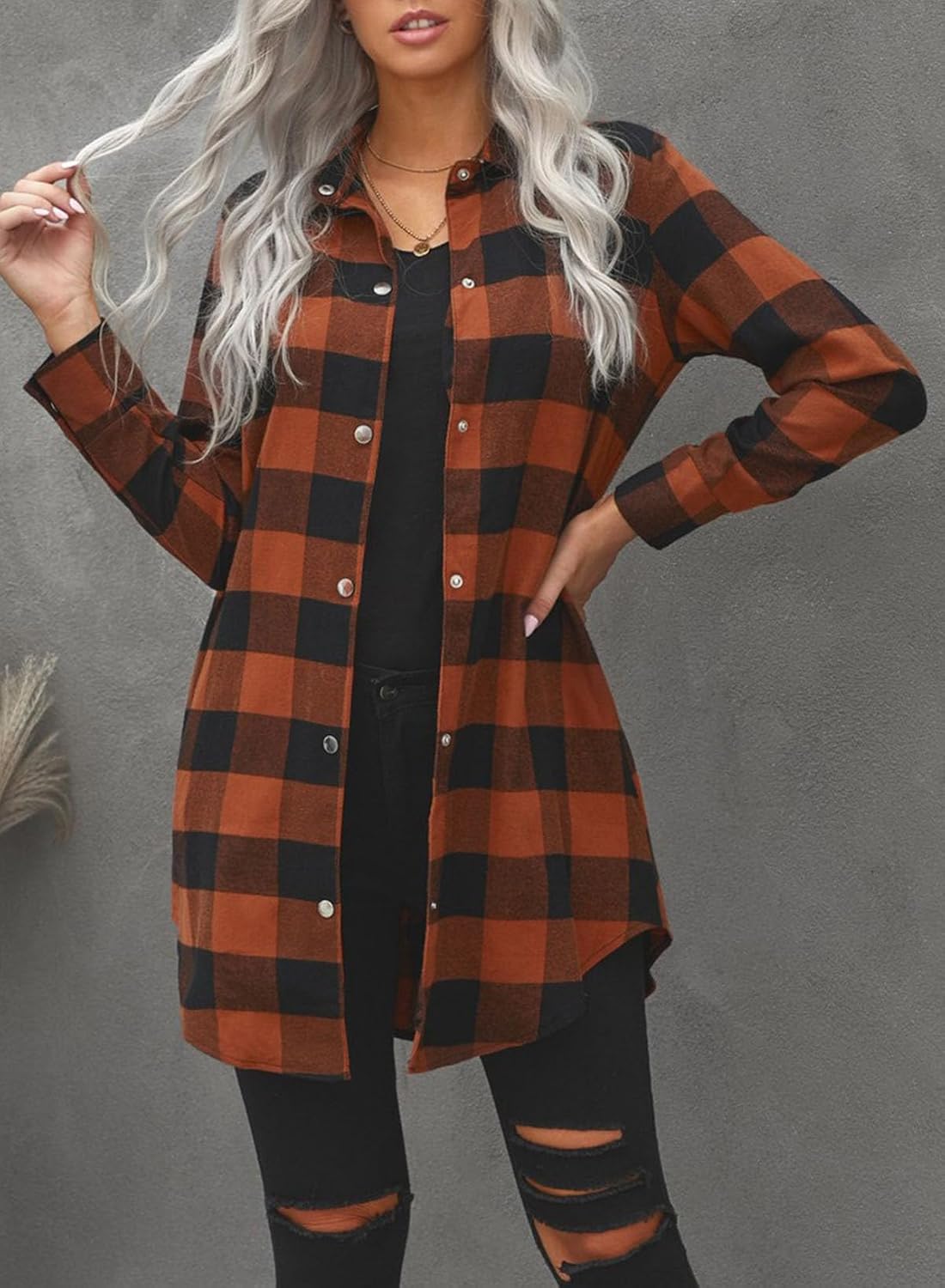EVALESS Color Block Plaid Shacket Jacket - Image 2