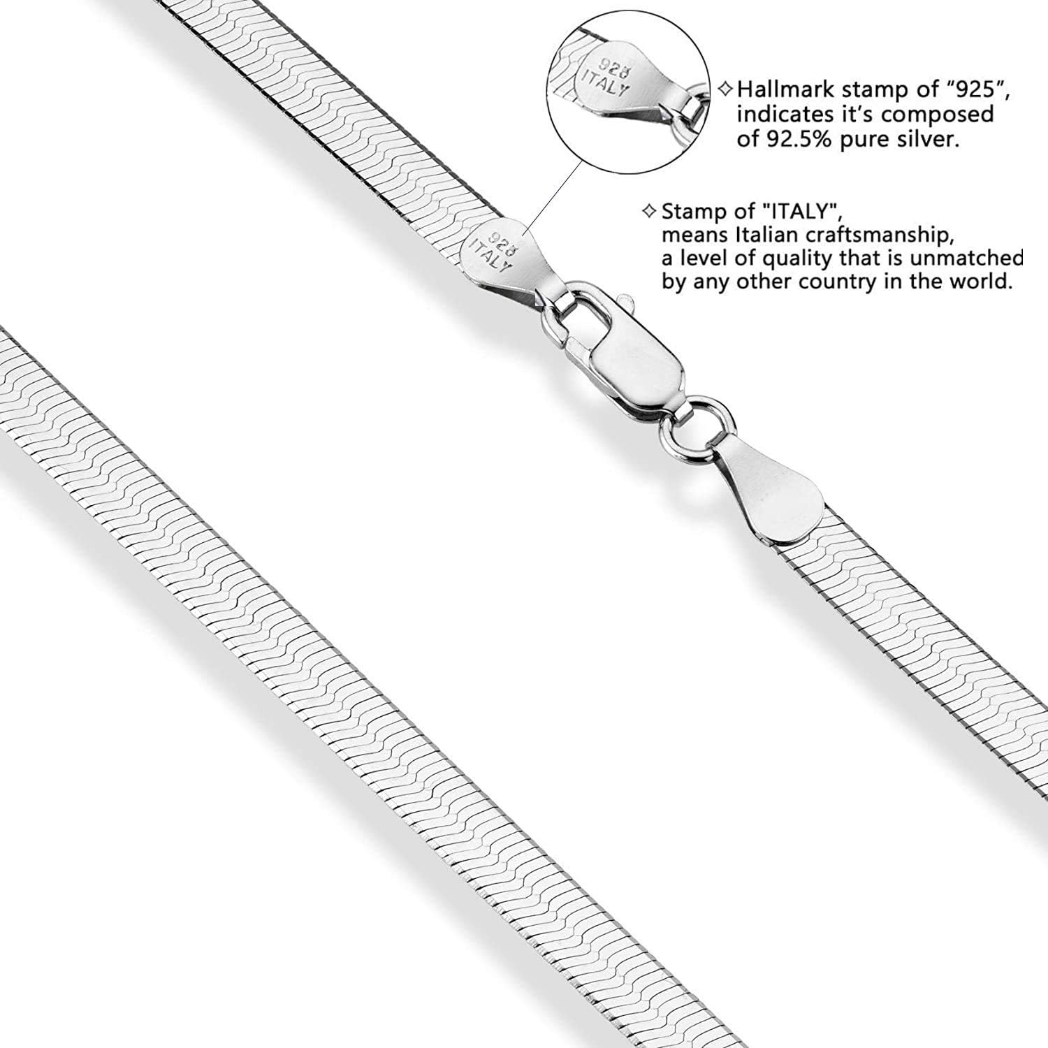 Savlano 925 Sterling Silver 4.5mm Herringbone Flat Snake Magic Chain Necklace for Women & Men with a Gift Box - Made in Italy - Image 2