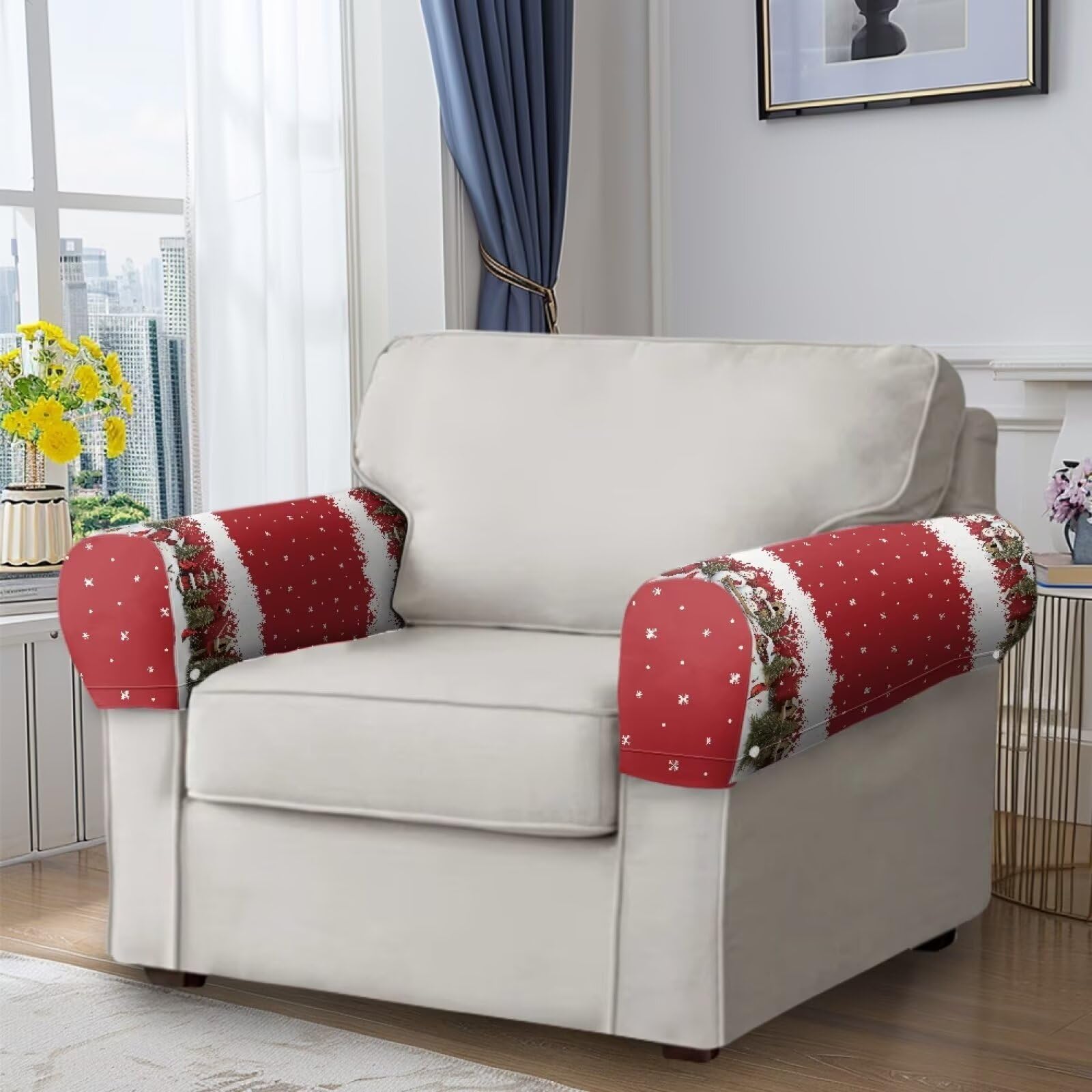 Qehuruxo Christmas Snowflake Couch Arm Covers Stretch Armchair Cover Anti-Stains Arm Chair Slipcover Removable Sofa Arm Covers Armchair Protector Cover Office Chair Armrest Covers
