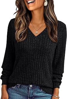 AUTOMET Womens V Neck Long Sleeve Shirt Fall Fashion Tops Tunic Dressy Casual Sweater Clothes Cute Trendy Work Outfits 2025