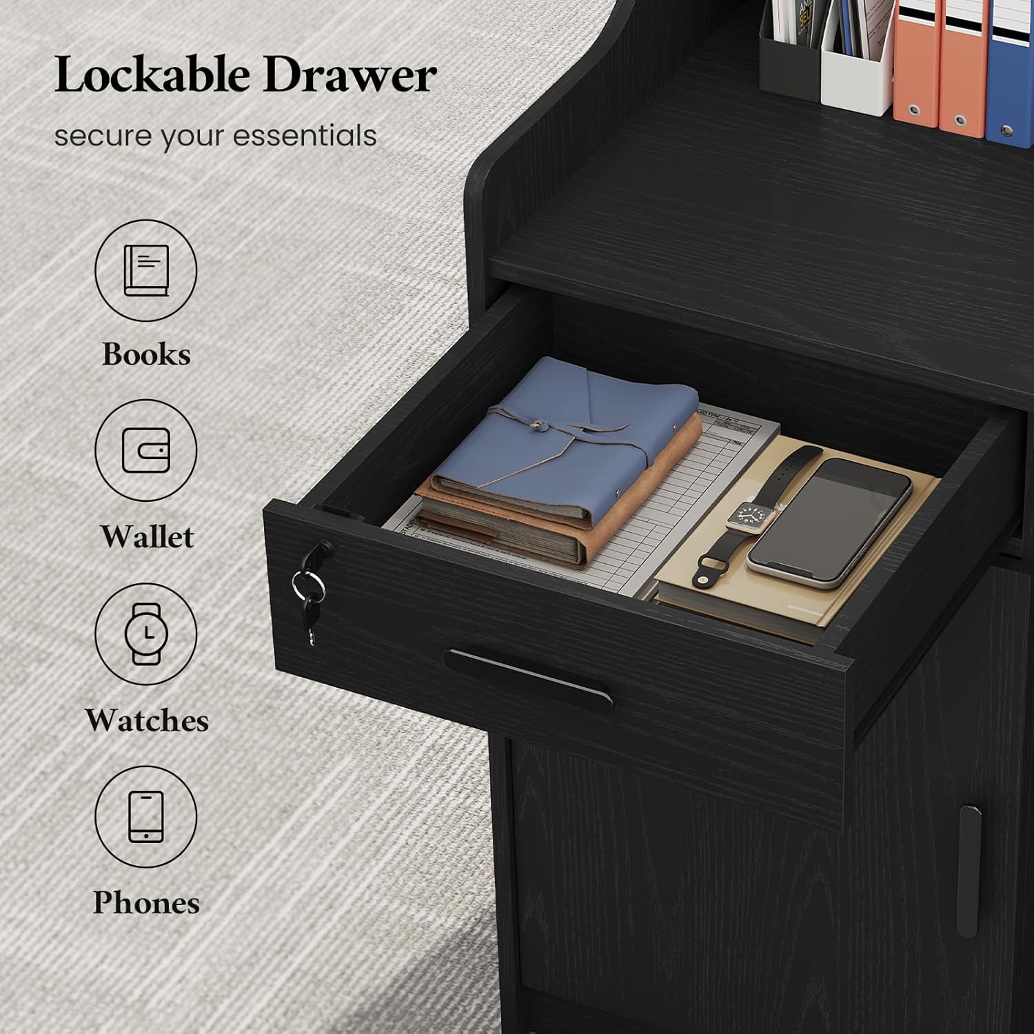 Reception Desk with Counter, Front Desk with Storage Cabinet and Drawer, 47 inch Modern Retail Counter with Cable Grommet for Checkout, Barber, Beauty Salon, Home Office