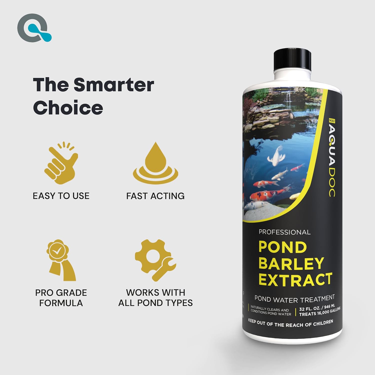 AquaDoc Pond Barley Extract - 32oz - Liquid Barley Extract for Ponds with Fish - for up to 16,000 Gallons - Made in USA