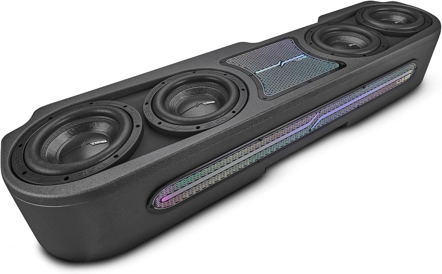 DS18 JT-S84LD Loaded Under-Seat Subwoofer Enclosure with 4X 8 ZR8.2D Subs, 1800W RMS @1-Ohm, Leather Wrapped with Digital RGB LED Lights – Compatible with 2020+ Gladiator