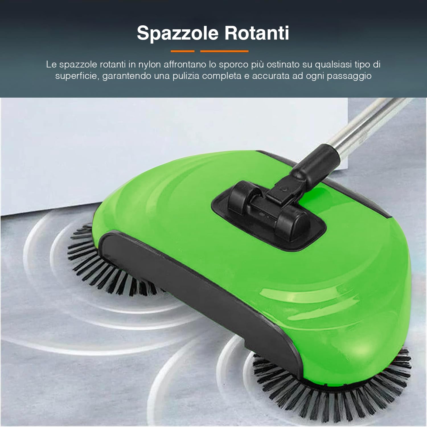 Avilia Scopa Rotante Manuale Multisuperficie - con Serbatoio Polvere, in Ferro e Plastica, Verde e Nero, Senza Elettricità, 38x21x110cm
