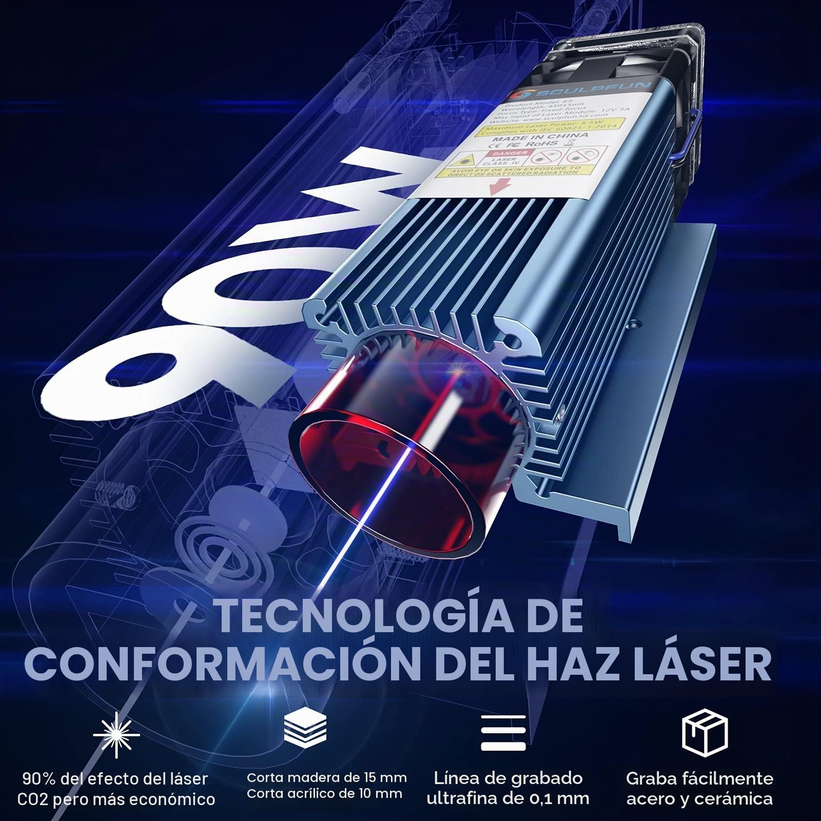 SCULPFUN S9 Grabador Laser Metal, Efecto láser de 90W Máquina cortadora de grabado de bricolaje, Máquina de Grabado Cortadora láser CNC totalmente metálica alta precisión para Madera,410mmx420mm