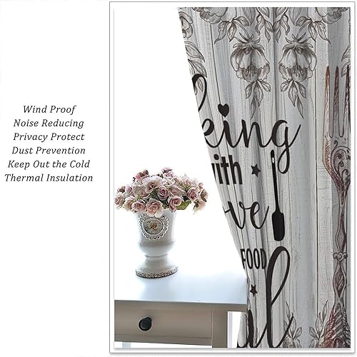 Miniatura 4 de Cortinas rústicas de cocina, cuchara, tenedor, tablón, patrón retro, floral, para cocina, tratamiento de ventanas para sala de estar, cafetería, 42