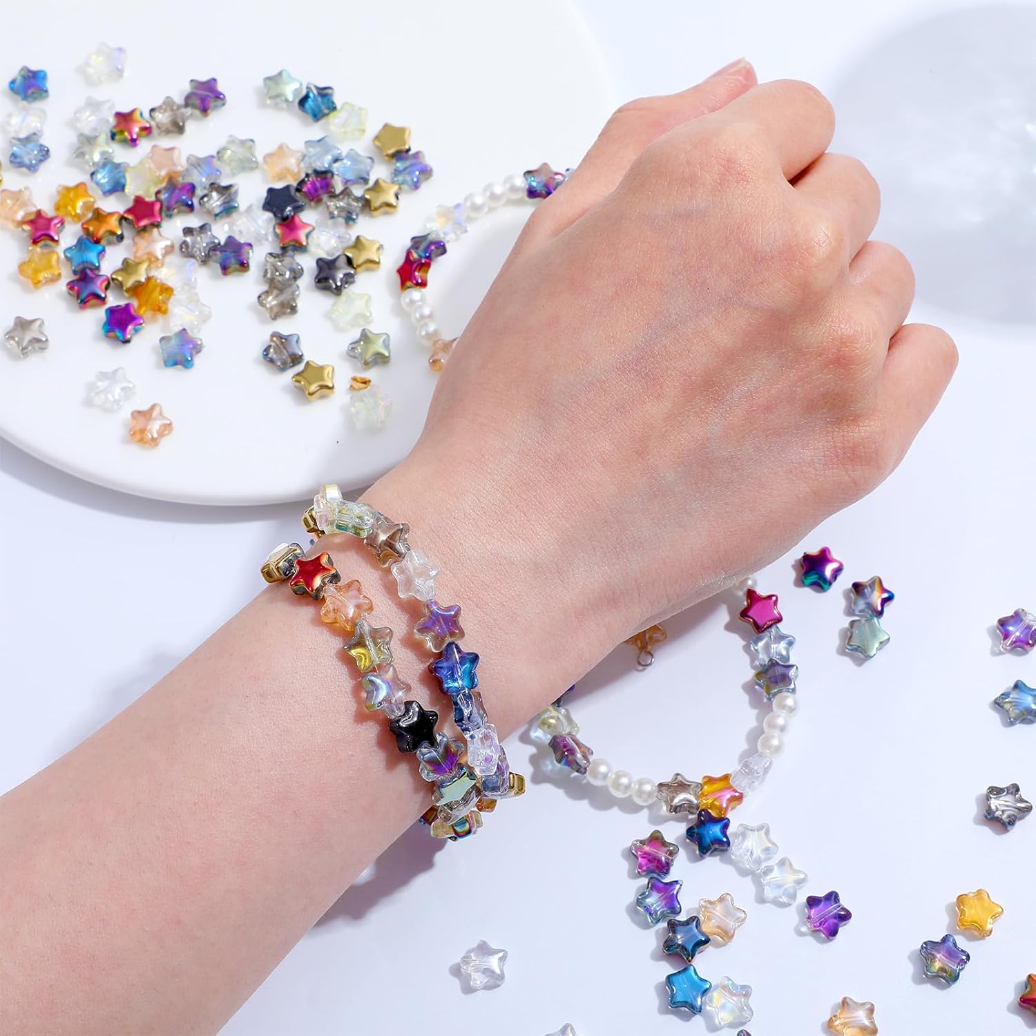 200 Pcs Star Beads Glass Beads Bedazzling Glass Bead for Jewelry Making Star Charms for Bracelets 8mm Loose Spacer Bead for Crafts Making - Image 3