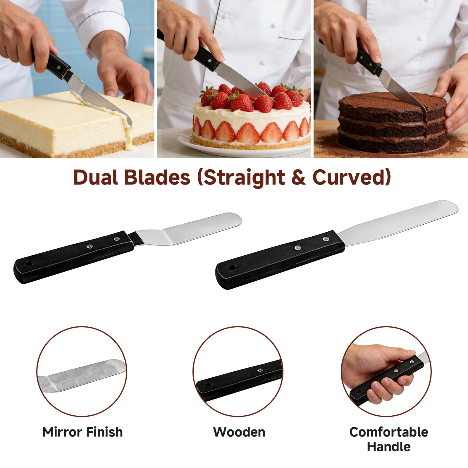 Veebmys Molde Pastel Ajustable, de Acero Inoxidable Extensible de 18-28 cm a 32-53 cm, con Divisoria y 2 Espátulas, para Hornear Pasteles, Mousse, Tiramisú y Tartas — view 4
