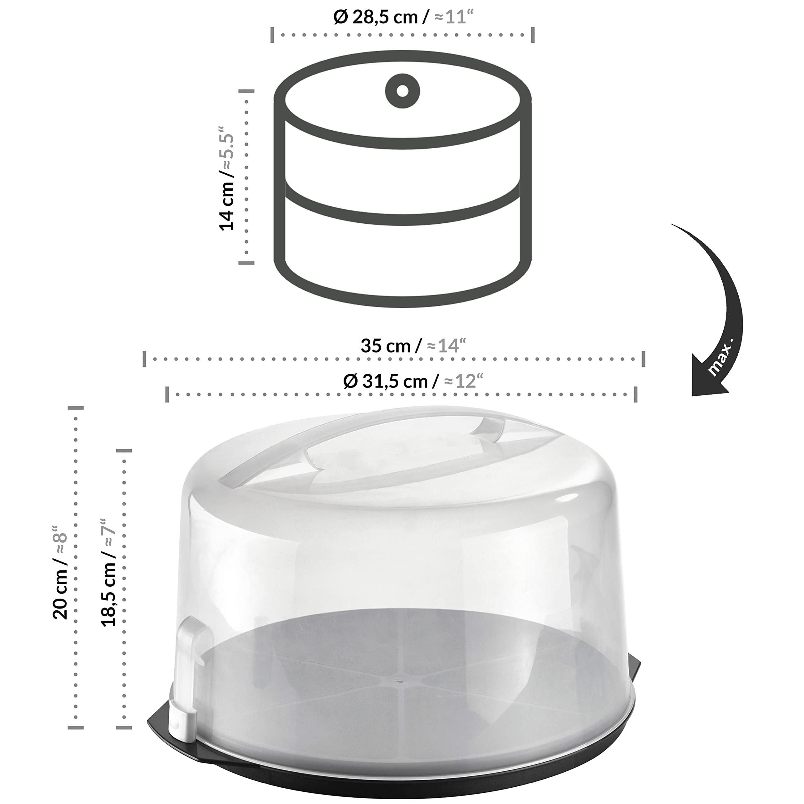 Scatola Per Torte Rotonda Con Coperchio A Scatto - Extra Alta Fino 14 Cm, Con Divisorio Per Fette - Foto 8
