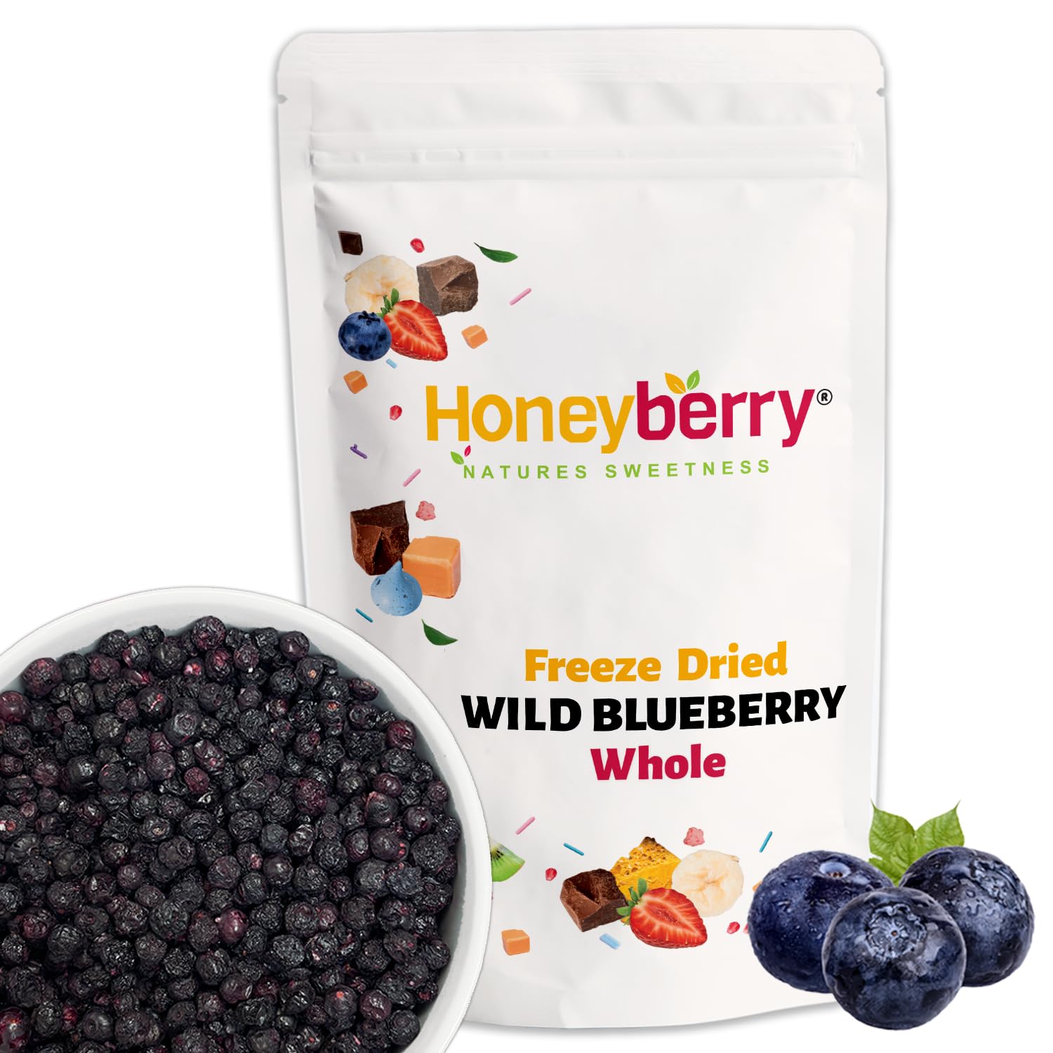 Freeze Dried Whole Wild Blueberry 100g - 100% Natural Blueberries Grown Wild Harvested From Lowbush - Superfood Non-GMO Freeze Dried Berry Fruit Perfect for Baking, Smoothie, Porridge Oats or Snacking