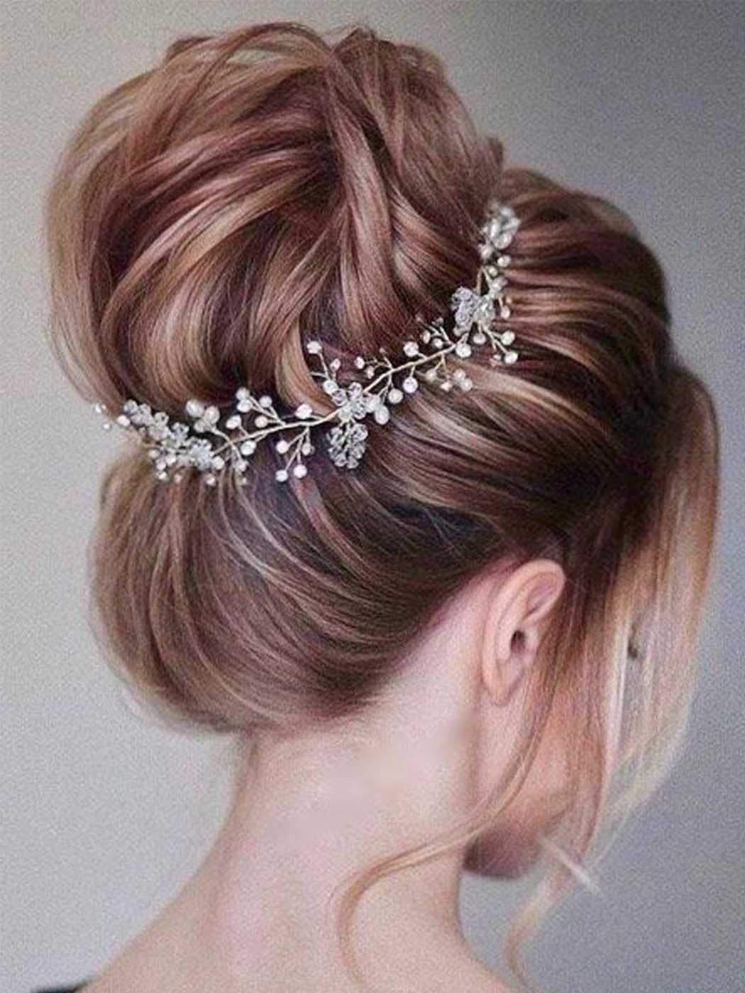 HandcessBride Wedding Crystal Hair Vine Pearl Silver Headpiece Rhinestone Bridal Hair Accessories for Women and Girls (Gold)