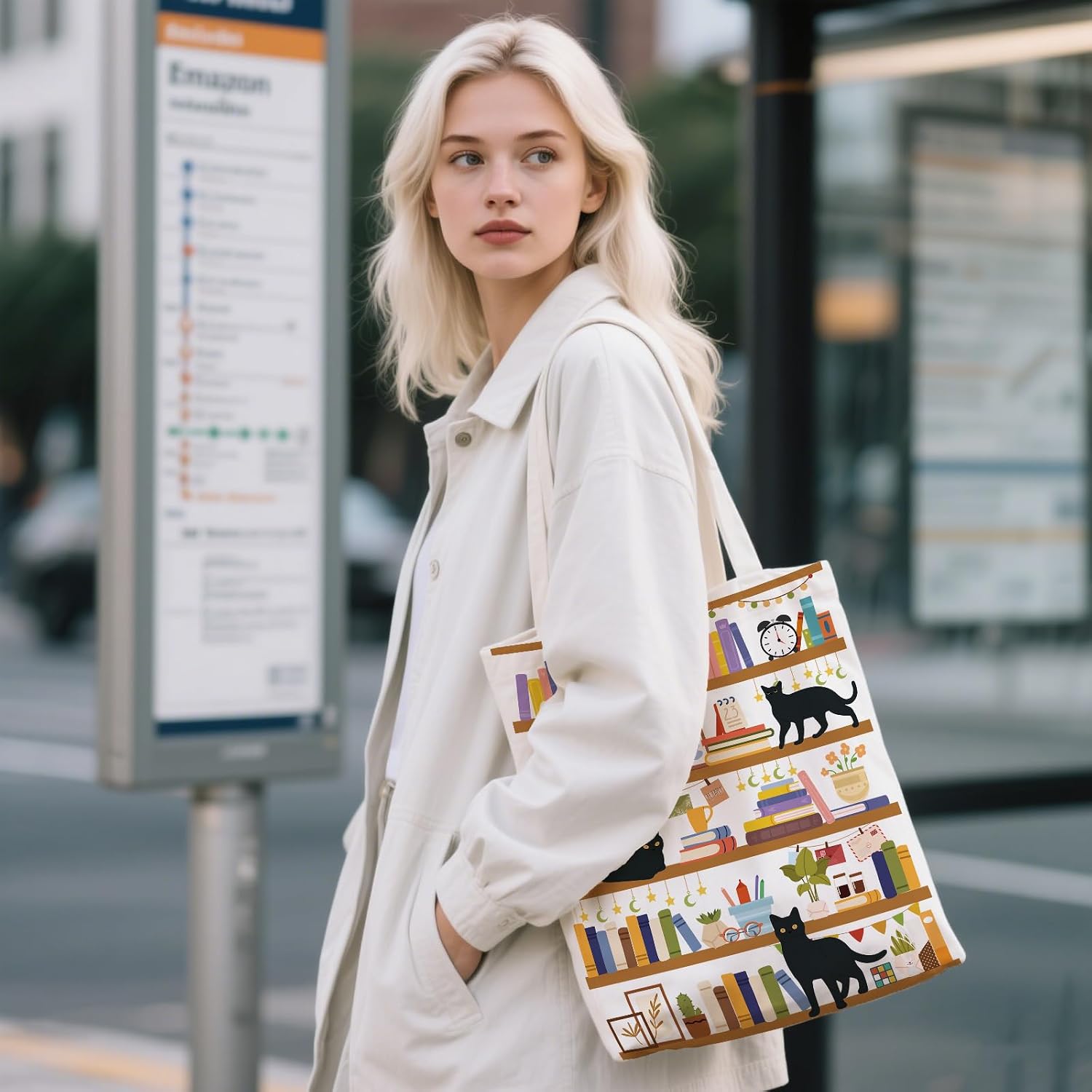 Aesthetic Canvas Tote Bag for Women - with Magnetic Snap Closure & Zipper Inner Pocket Reusable Bag for Shopping image 2