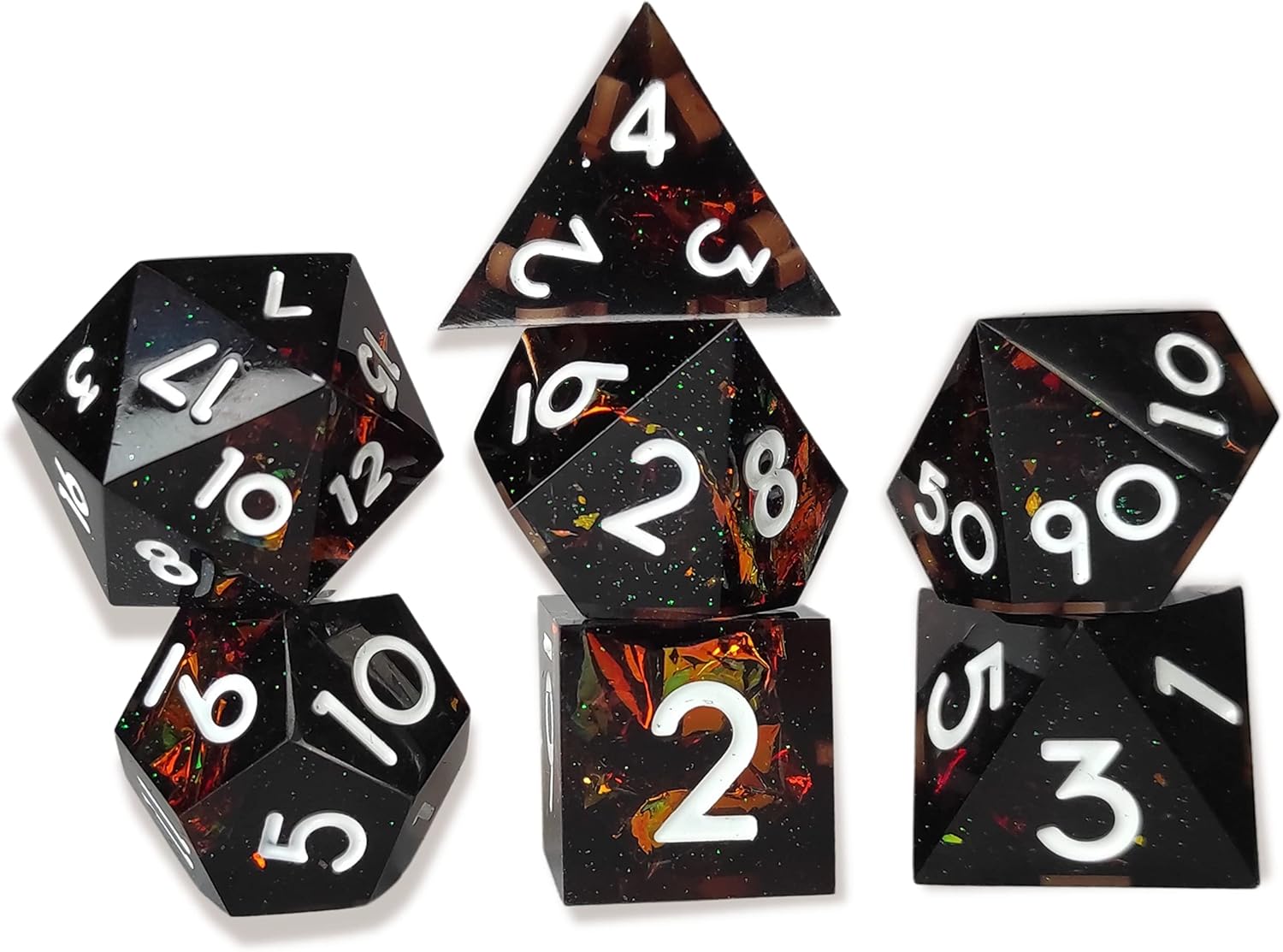 FOXBITE Sharpe Dice 7 DND Dice Sets Polyhedral Teal Swirl Black with Sequins Inside with Gorgeous Box Case for DND Dungeons and Dragons (Teal Swirl Black with Sequins) (Changeling)