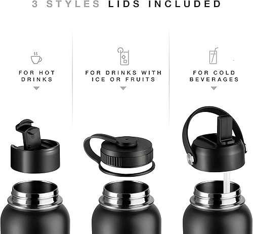 Miniatura 4 de Botella de agua aislada de acero inoxidable y taza de viaje para bebidas calientes y frías, boca ancha, botella de agua deportiva de hidratación con