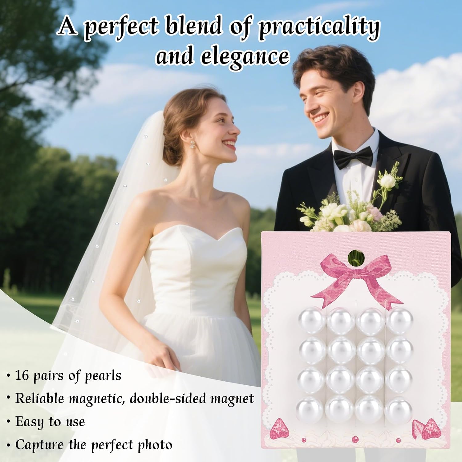 16 Pairs Pearl Veil Weights, Magnetic Bridal Veil and Dress Magnets Invisible with Storage Bag, Outdoor Double-Sided Wedding Accessories to Secure Long Veils for Brides image 3