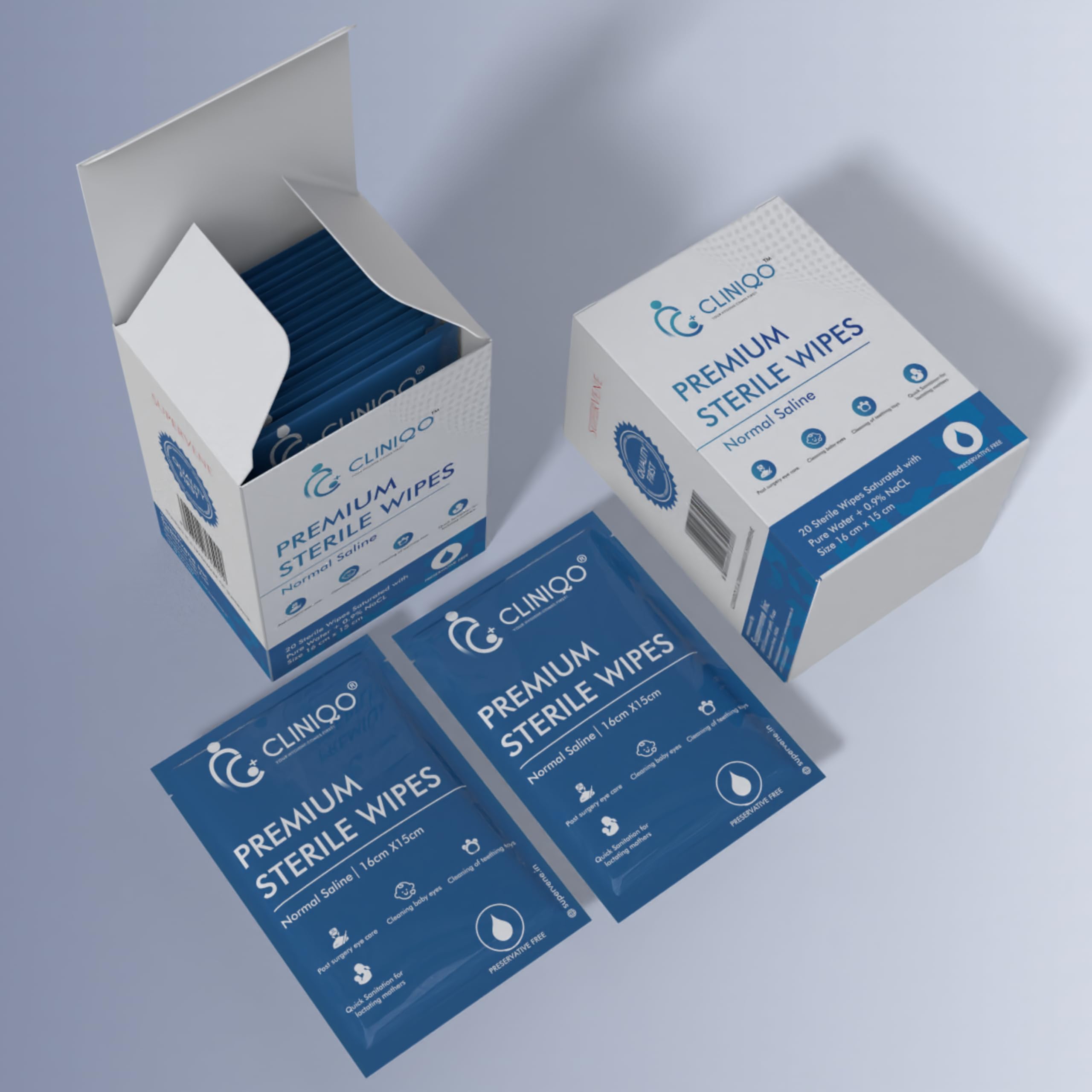 Premium Sterile Wipes, Saline Sanitation for Lactating Mothers, Post-Surgery Eye Care, Cleaning Teething Toys and Cleaning Baby Eyes 16 x 15 cm (Pack of 1)