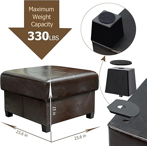 Miniatura 3 de GLAXYFUR Banco de almacenamiento plegable, reposapiés de piel sintética con patas, mesa auxiliar, otomana con almacenamiento para sala de estar,