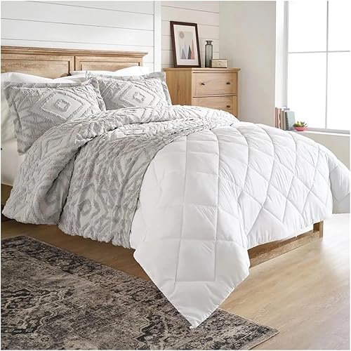 Miniatura 2 de Juego de funda de edredón de 3 piezas, matrimonialqueen, manualidades blancas con Furball para cama doble, juego de funda de edredón para cama doble