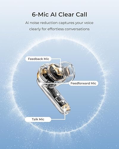 Miniatura 3 de Auriculares inalámbricos híbridos con cancelación activa de ruido, 6 micrófonos AI Clear Calls, 0.472 in Drivers Deep Bass Sonido estéreo, 30 horas