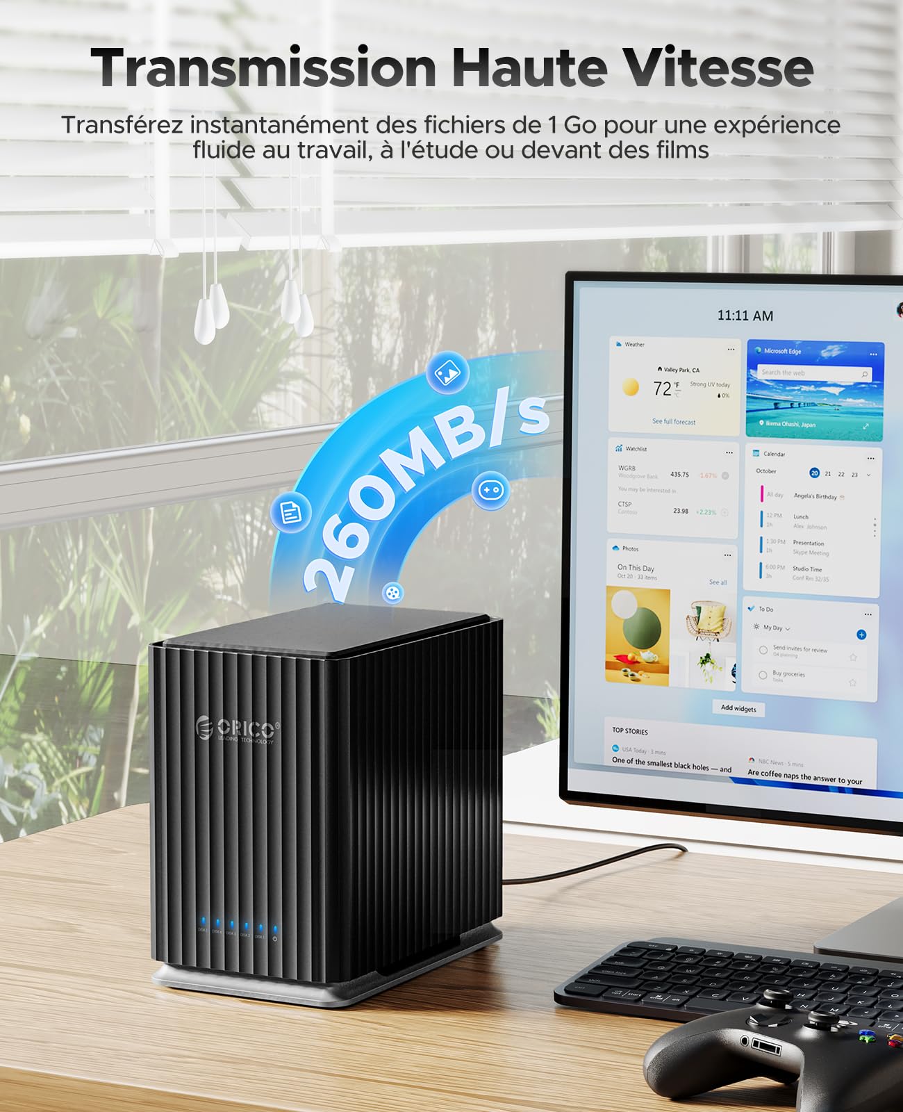 ORICO USB C Boîtier à 5 Baies pour Disques Durs avec Adaptateur Secteur 12V/10A, Max. 110 to pour la Gestion des Données Personnelles