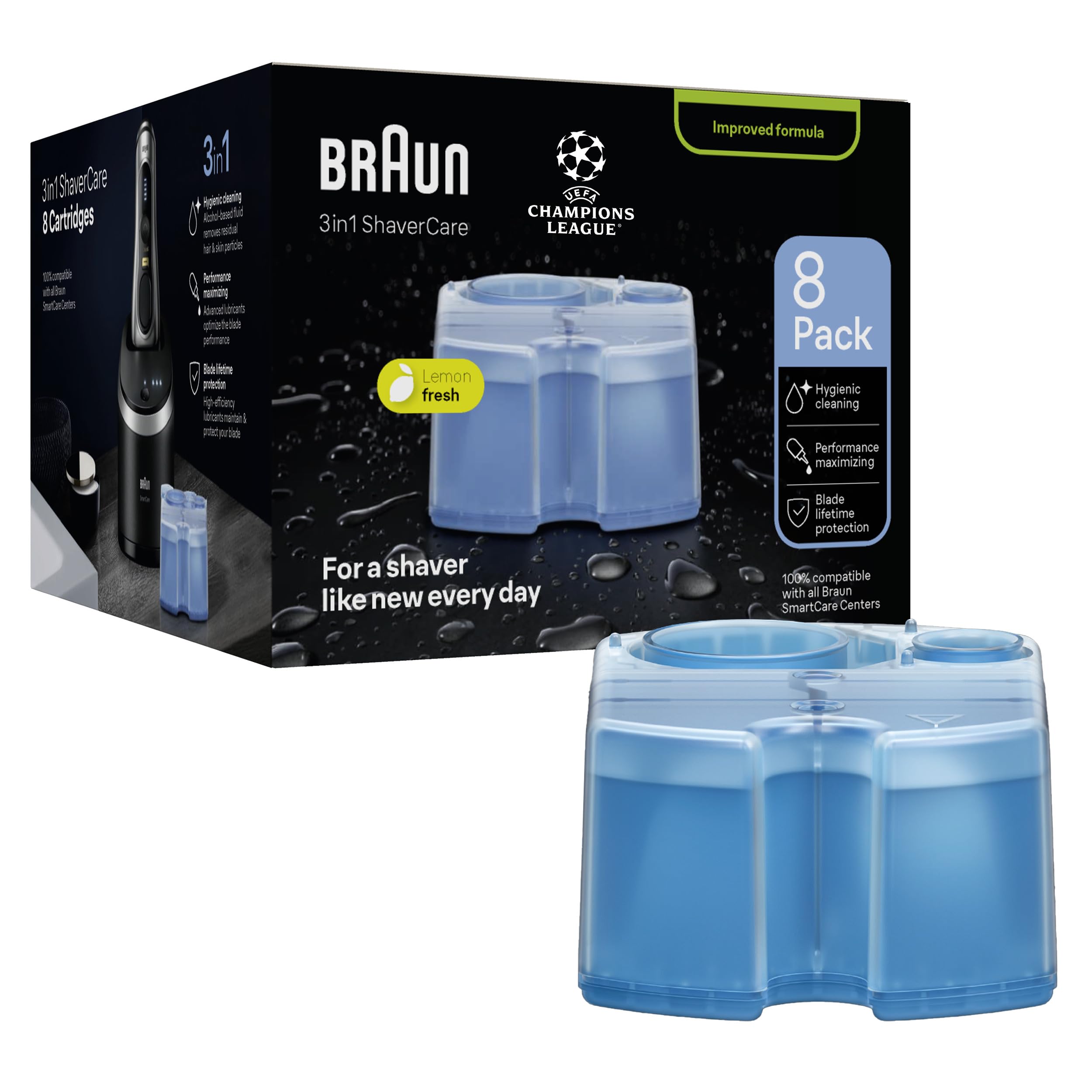 Braun 3-in-1 ShaverCare Cleaning Cartridges for Cleaning Stations - Original Cartridges - Cleans Razors 10x Better Than Water, Shaver Head Cleaner, Removes Hair and Skin Particles - Pack of 8-image-31