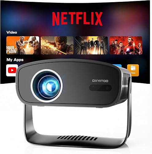 Compatible con Netflix y soporte 4K: proyector inteligente con WiFi y Bluetooth, proyector de película casera nativo 1080P, enfoque automático y