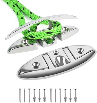 5in/6in Boat Cleats,316 Stainless Steel Folding Boat Dock Cleats,Flip Up Dock Cleat Rope Cleat for Boat,Yacht,Decks,Dock Line Mooring,Fasteners Included 2/4Pack