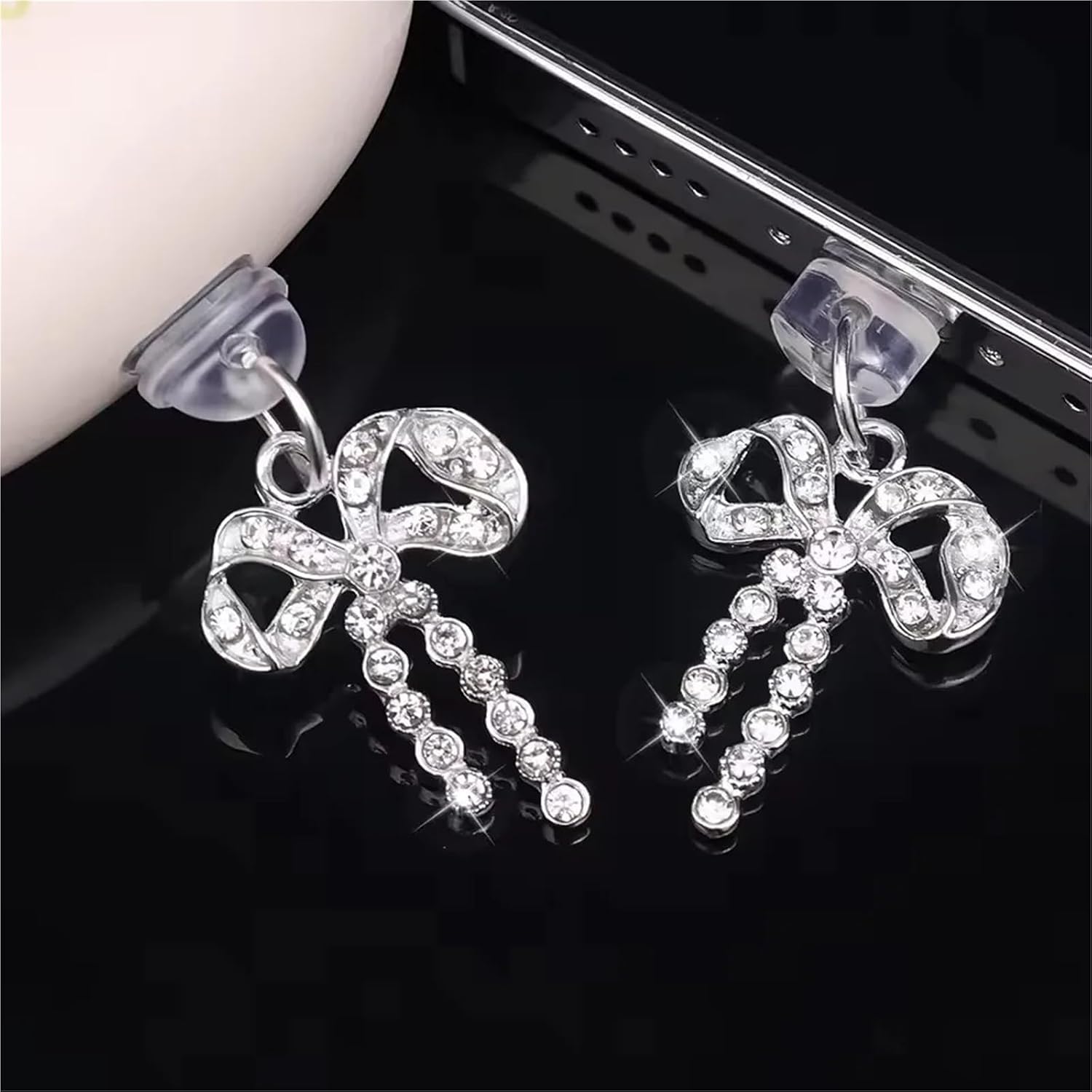 100pcs Cell Phone Dust Plugs Type C Charging Port Anti Plug Clear/Black DIY Dustplugs with Hole for Honor(Clear)
