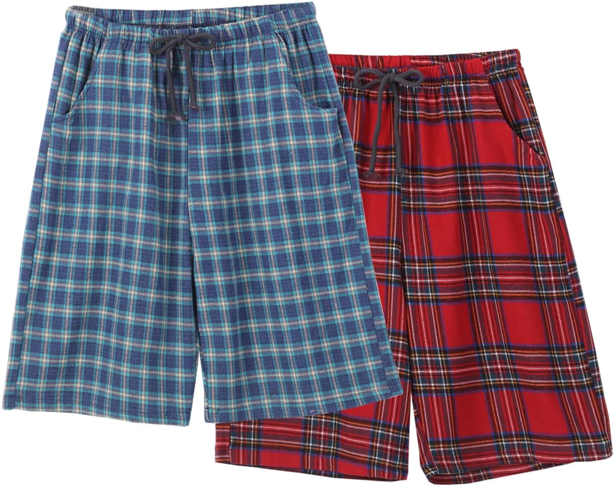 Big Boys Shorts, Plaid Loose Cotton Sleep Lounge Pants 10-16 Years
