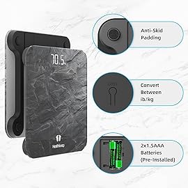 Healthkeep Digital Bathroom Scale, High Precision, with Step-On Technology, LED Display, Slim Design, Max. 180 kg/400 lb, Marbled Gray