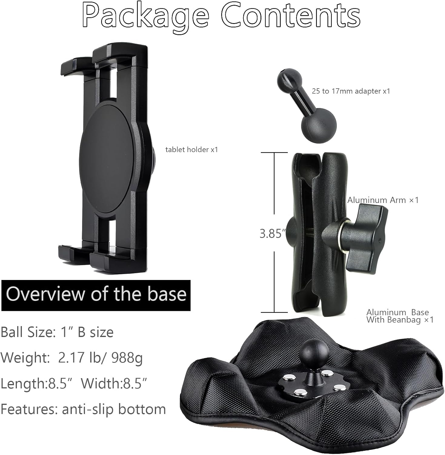 VAUBORTTI Tablet Stand for Desk – Adjustable Aluminum Arm, Weighted Non-Slip Beanbag Base, 360° Rotation, Supports 6.5''–13'' Tablets, for iPad, Samsung Tab, Kindle, Home & Kitchen Use