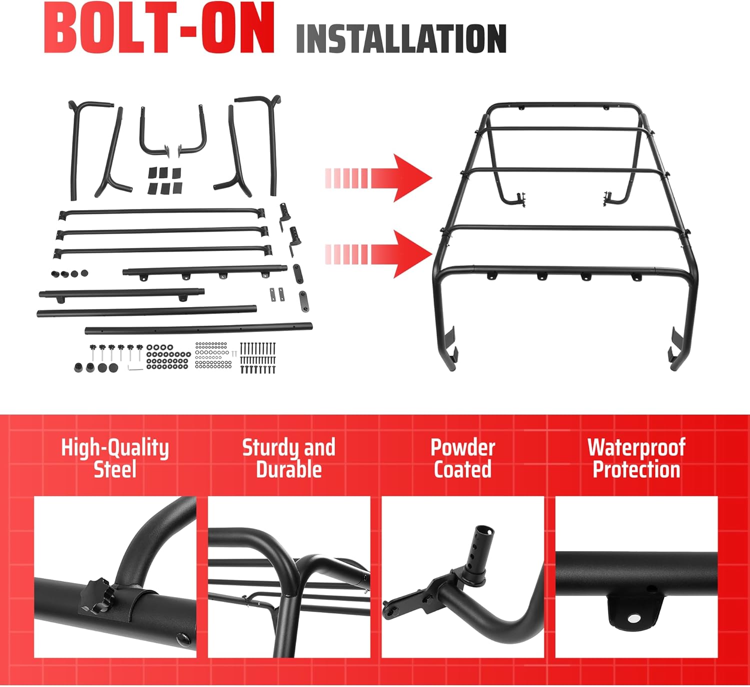 ALMULOO Roof Rack Compatible with 2007-2018 Jeep Wrangler JK 4 Door Removable Rack Extra Cargo Space Heavy Duty Top Cross Bar Utility