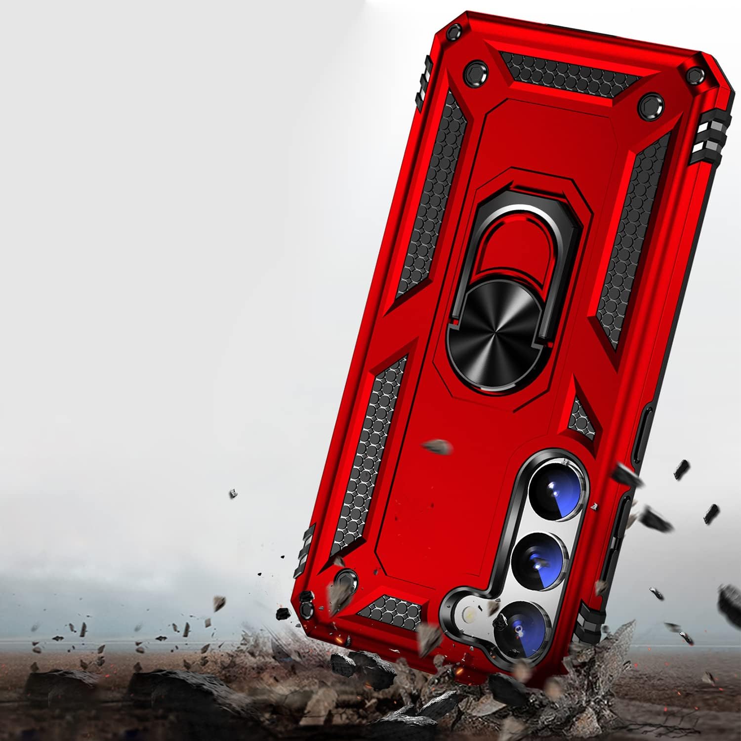 SaharaCase Military Kickstand Series Case Cover for Samsung Galaxy S23 (2023) [Shockproof Bumper] - Holder/Kickstand/Belt Clip - Rugged Protection Anti-Slip Grip Slim Fit (Red)