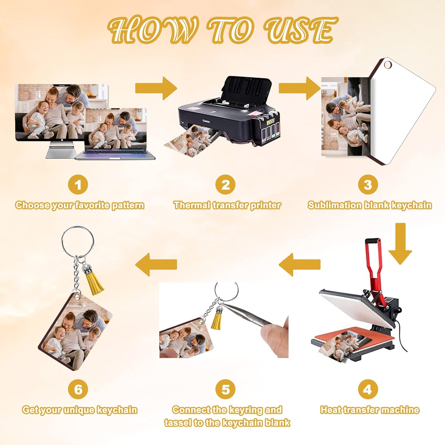 ZOCONE 250 Pcs Rectangle Sublimation Blanks, 2.4in Heat Transfer Blank Keychains, Double Side Keychain with Tassels, Jump Rings, DIY Gift Ornament - Image 4