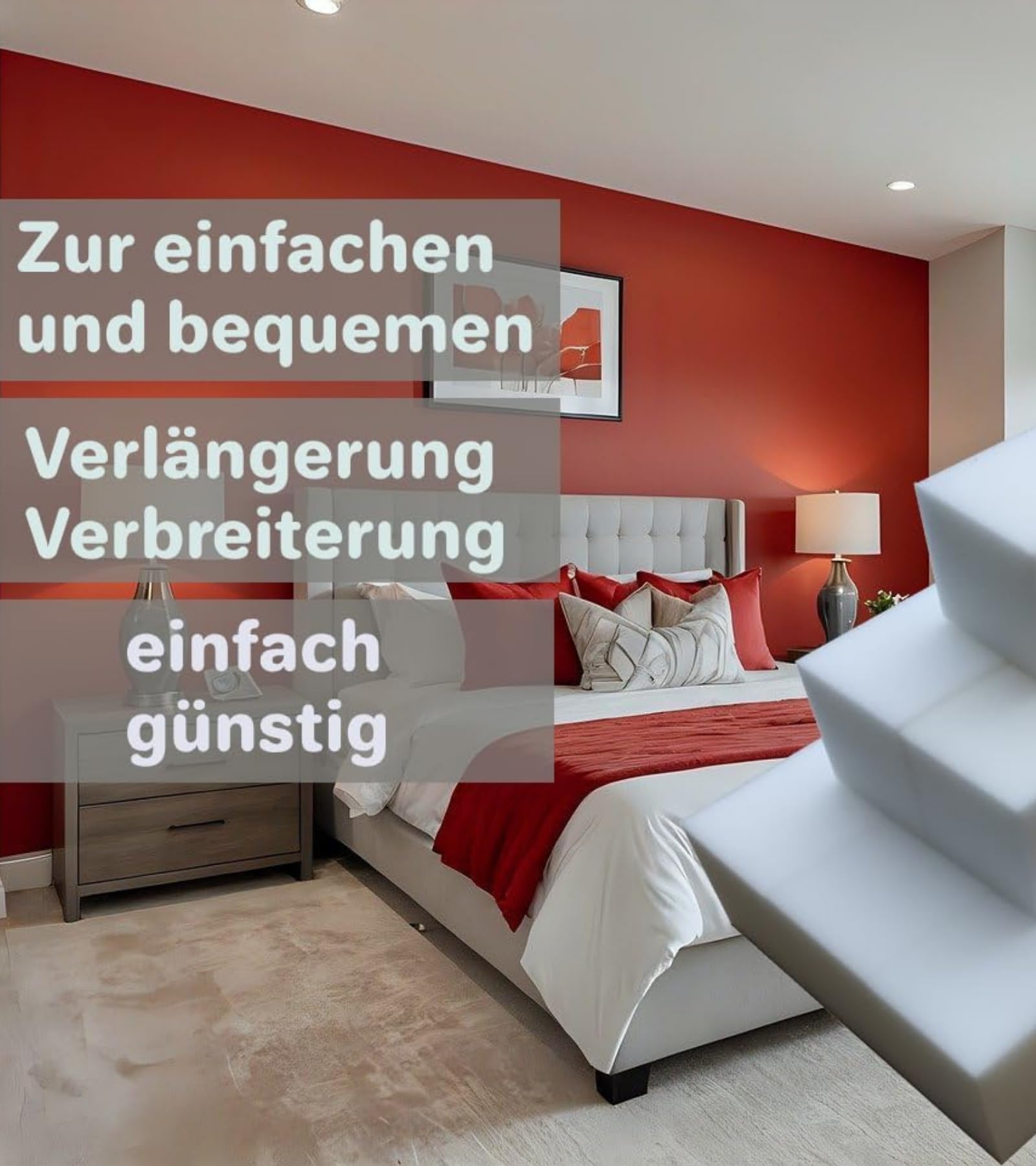 All4All Matratzenverlängerung – Zusatzmatratze - Schaumstoff zuschnitt - Matratzenkeil - Bett Lückenfüller, Matratzenausgleich – Matratzenverbinder - Matratzenverbreiterung - RG25/44-15x20x200cm