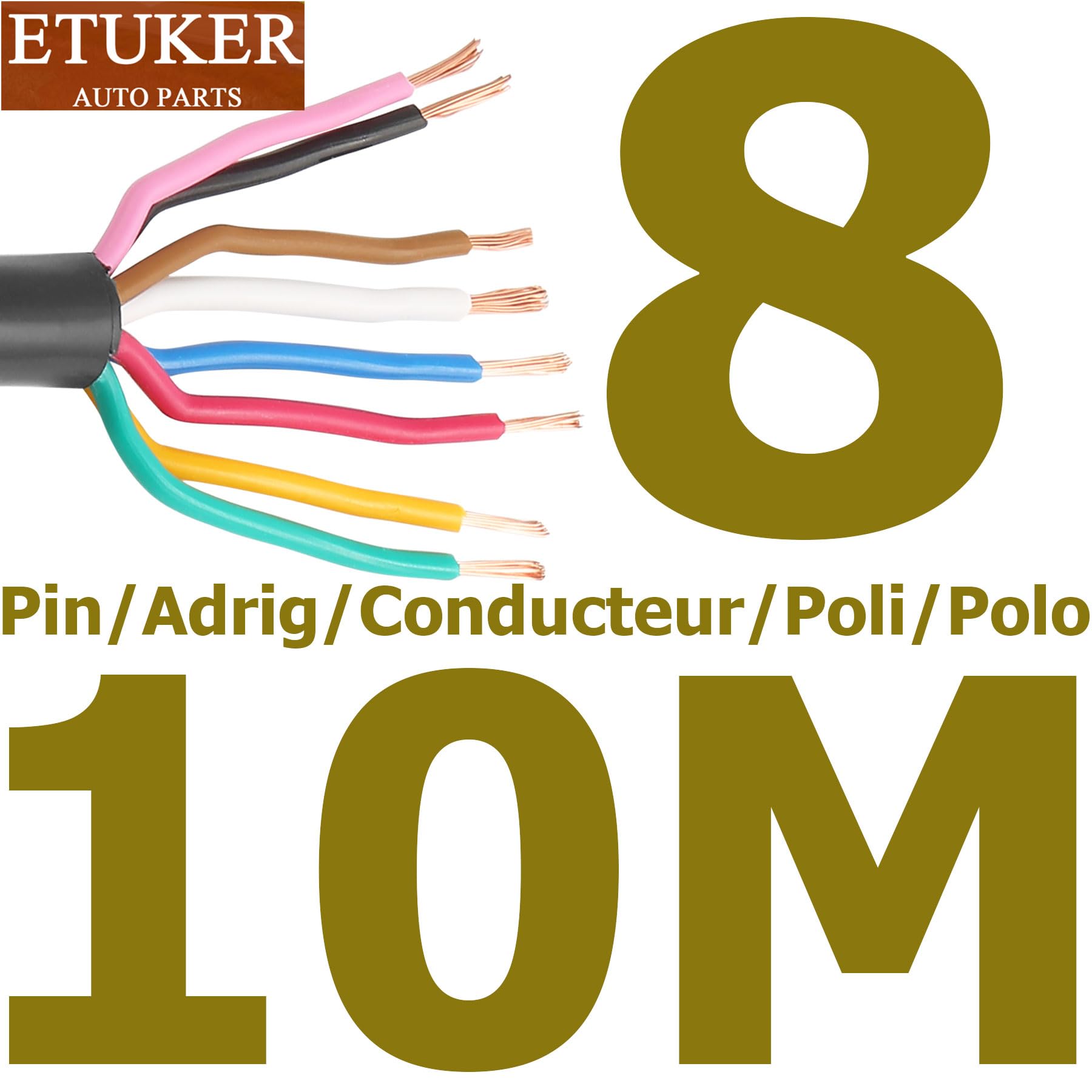 Câble 8 Conducteurs 10M Câble Véhicule 8 Fils Câble Electrique Remorque 7x0.5mm² +1x1mm²Automobile Câble Adaptateur Rond 8 pôles