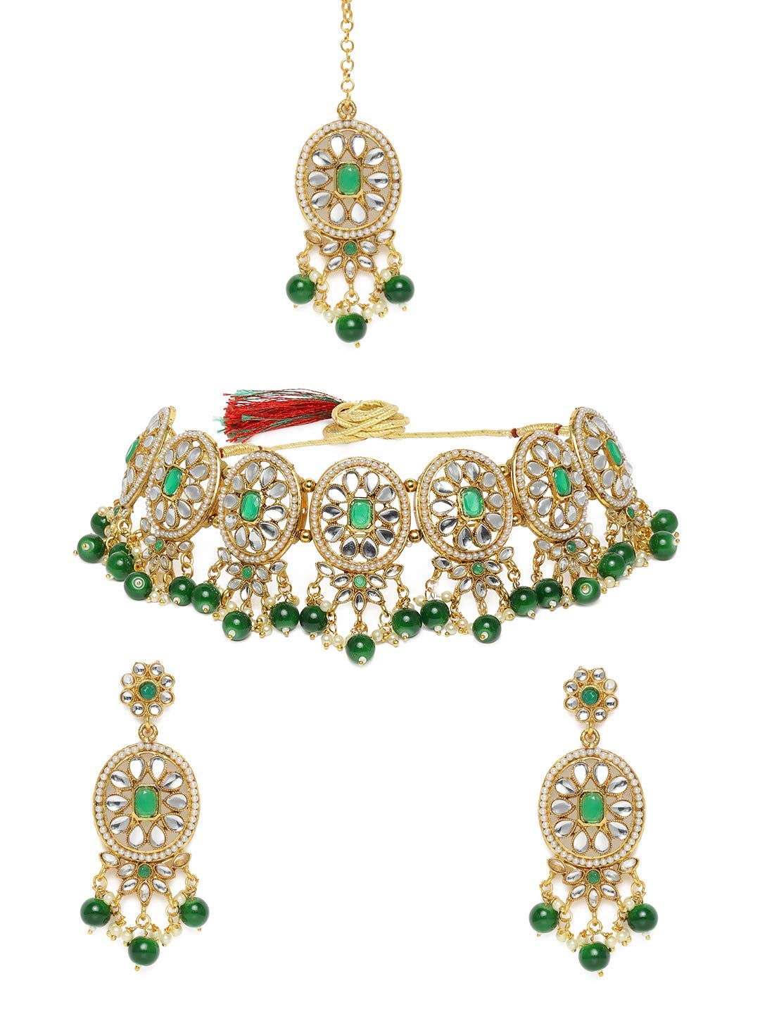 ZAVERI PEARLS Green Stones & Beads Wedding Collection Kundan Choker Necklace Earring & Maangtikka Set For Women-ZPFK10117 (B08YZ1BLCP) Amazon Price History, Amazon Price Tracker