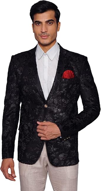 WINTAGE Mens Embroidered Velvet Party/Festive Indian Grandad Blazer Blue