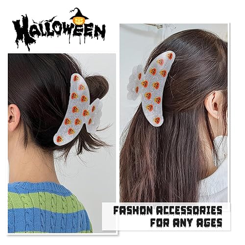 Miniatura 4 de Pinzas para el cabello de Halloween, divertidas calabazas, diseño exquisito, antideslizantes, color blanco, con purpurina, pinzas de calabaza,