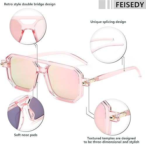 Miniatura 98 de Feisedy - B2622 - Lentes de sol estilo aviador, cuadrados, clásicos de los años 70, unisex, con montura clásica retro y elegante, UV400 Marco