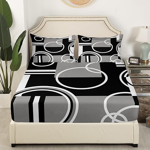 Miniatura 9 de Erosebridal Juego de sábanas modernas geométricas de rayas rojas, marrones, negras, tamaño individual, retro, círculos, espirales, decoración de