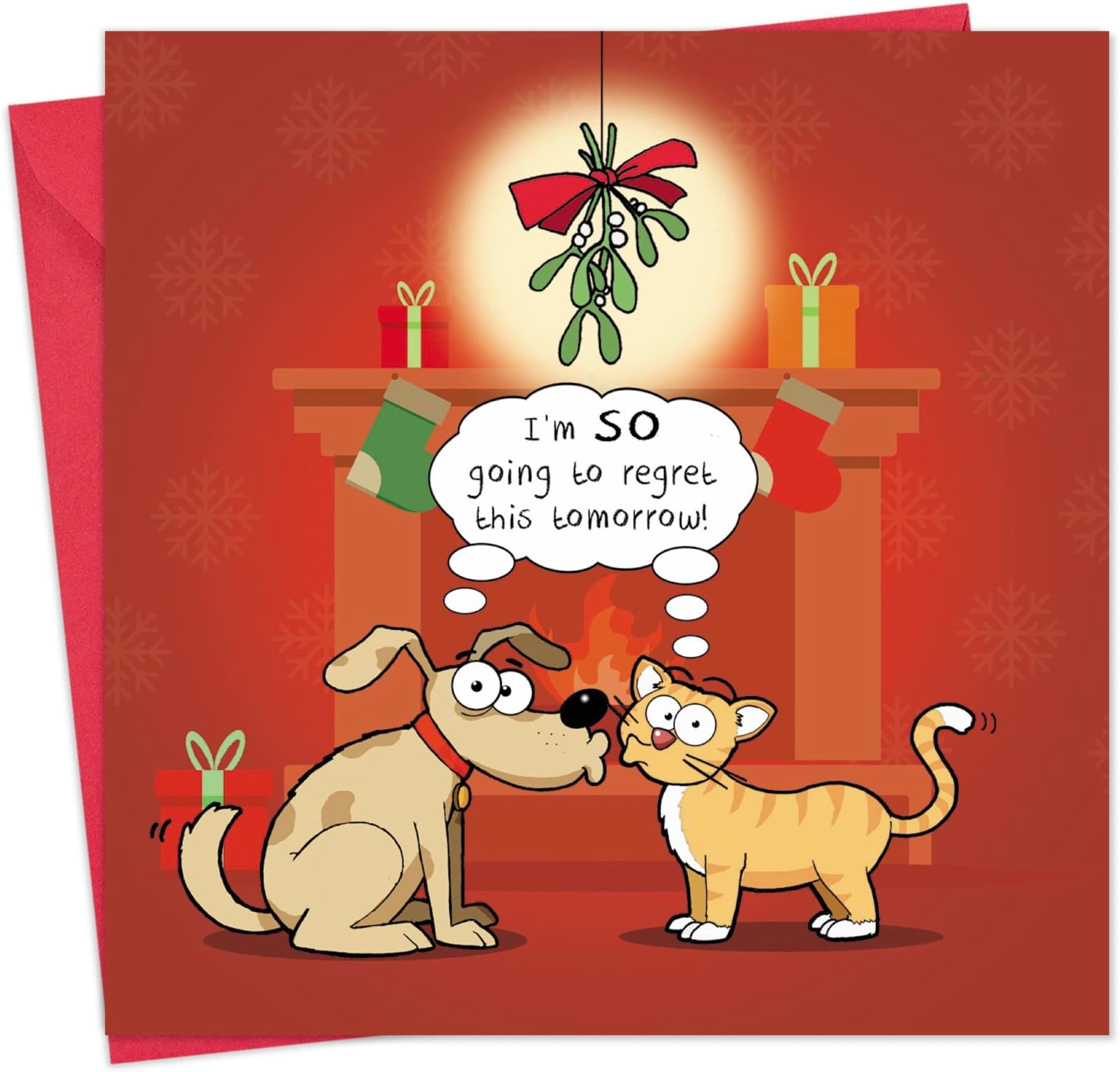 Twizler Merry Christmas Card with Dog & Cat - Funny Dog Christmas Card - Humour Cat Xmas - Mens Happy Xmas for Him Male - Womens Seasons Greetings for Her Female