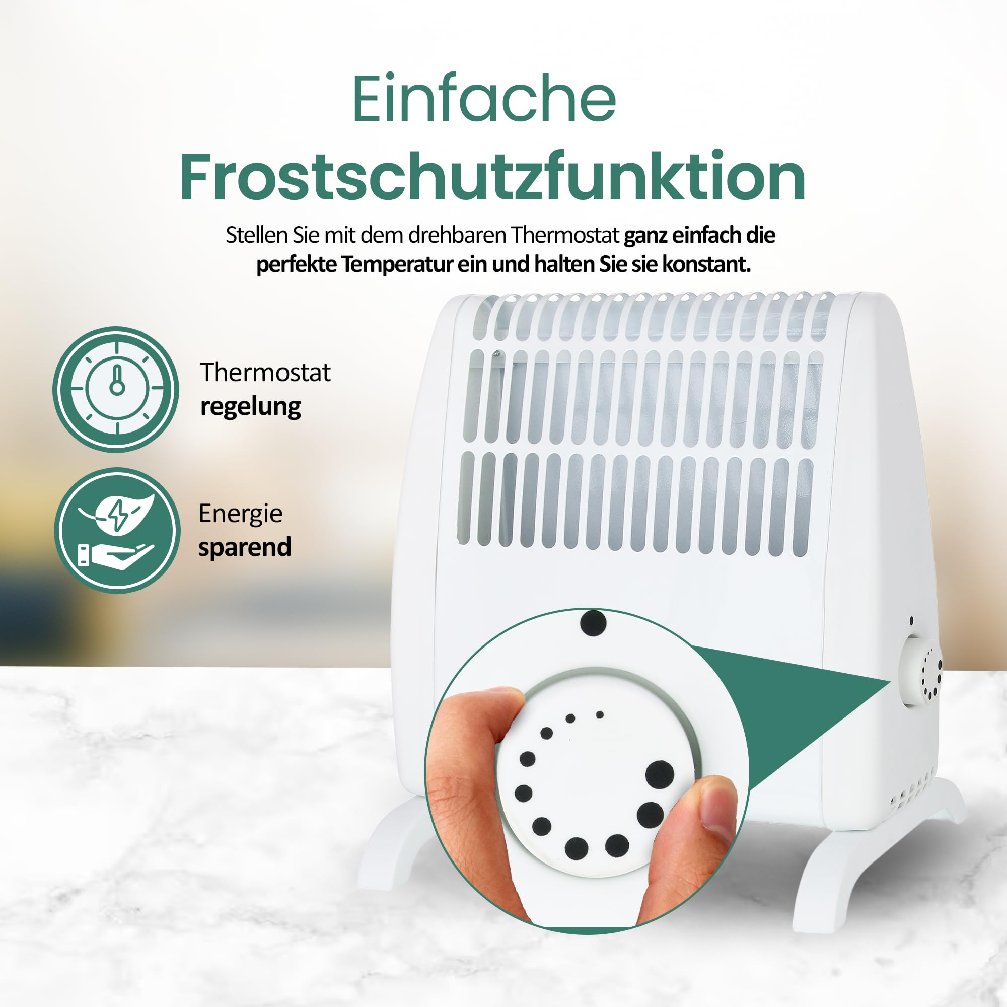 EMERIO Frostwächter | 500W Heizleistung | elektrische Heizung | Halt Räume frostfrei | regelbarer Thermostat | Frostschutzfunktion | Überhitzungsschutz | große Standfüße + Wandhalterung | FG-117320