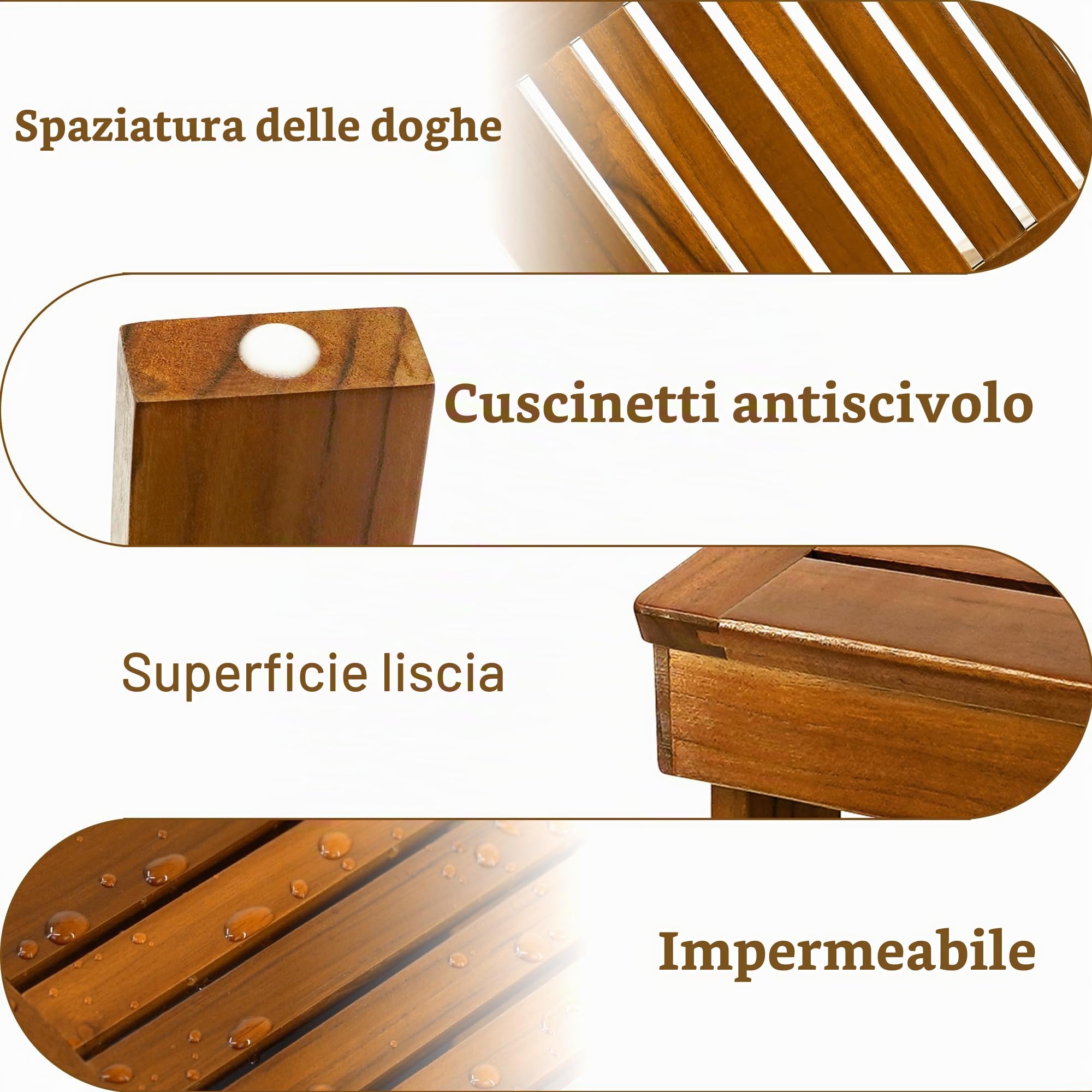 Utoplike sgabello doccia in teak per la rasatura | Con un robusto pedale doccia e uno sgabello in legno antiscivolo bagno con superficie leggermente inclinata