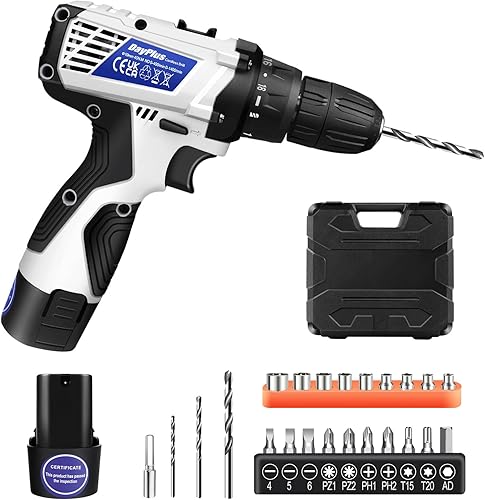 Juego de taladro eléctrico inalámbrico con 2 baterías de iones de litio de 1300 mAh, 23 accesorios para conducir proyectos de taladrado de