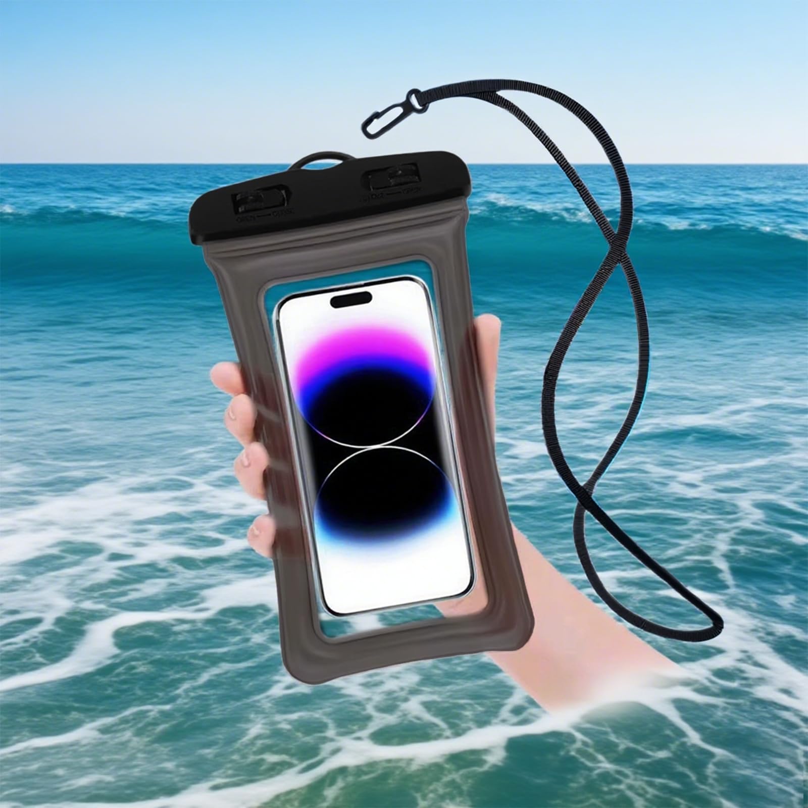 Waterproof Phone Pouch Floating Airbag Case for Swimming Snorkeling Kayaking Beach Boating for Women Men Travelers 1 Pcs(Black)