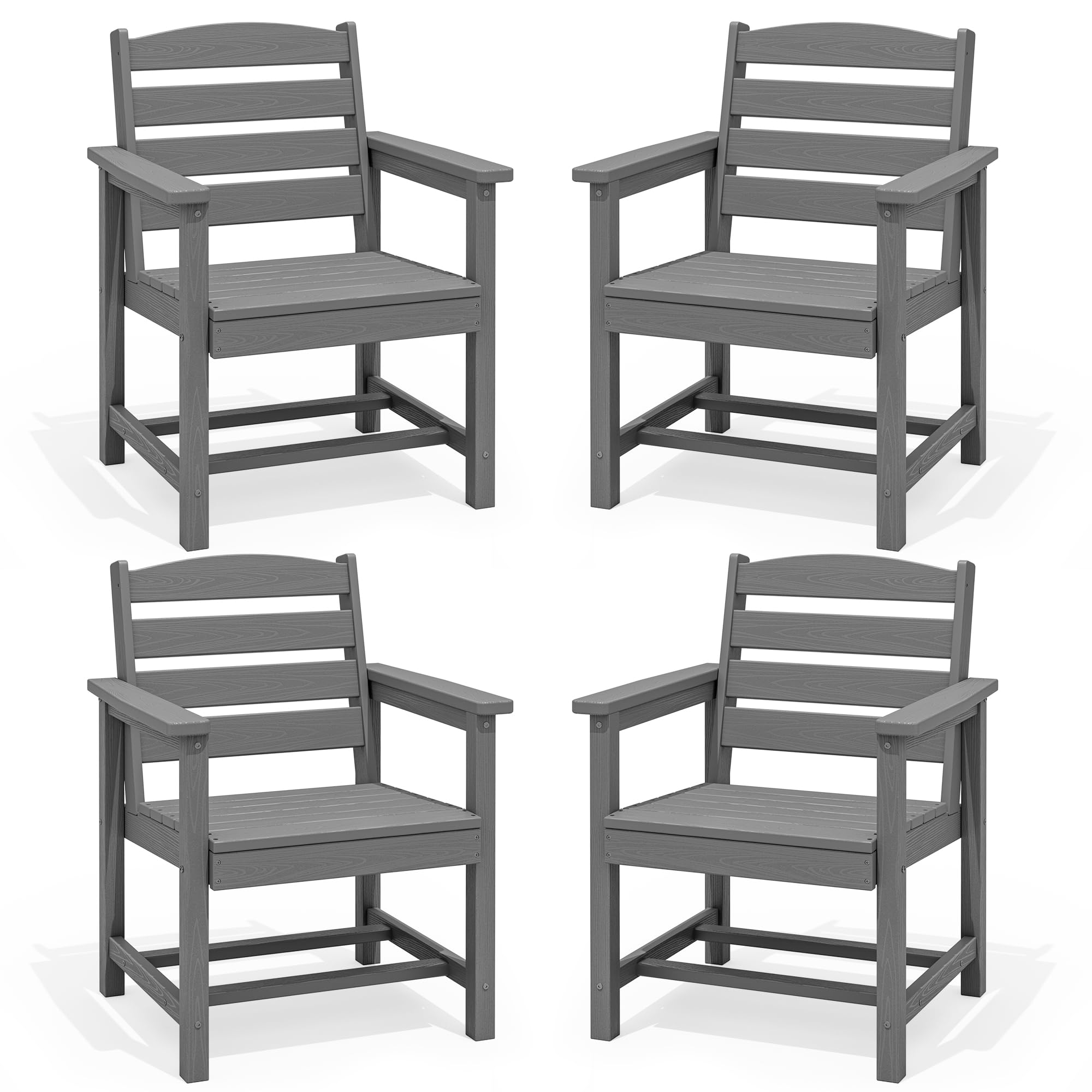 SERWALL Outdoor HDPE Dining Chairs Set of 4 with Arms &amp; Widended Seat,Gray