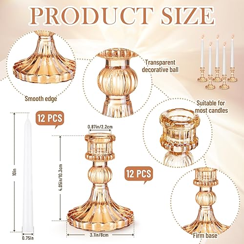 Miniatura 4 de Suclain Juego de 24 portavelas de boda, portavelas transparentes, portavelas de cristal, velas cónicas blancas, sin goteo, velas altas de larga