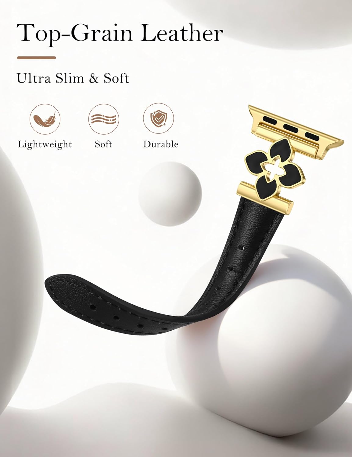 Minyee Compatible with Apple Watch Band 42/41/40/38/44/45/46/49mm Women, Slim Dressy Chic Premium Soft Leather Strap with Bling Dainty Flower Charm for iWatch Series 11 10 9 8 7 6 5 4 Ultra/SE 3 2 1 - Image 3