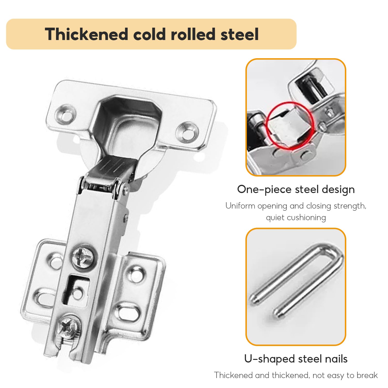 Kitchen Cupboard Hinges, 14PCS Kitchen Cabinet Hinges with Screws Adjustable for Bathrooms Bedrooms and More(Silver) - Image 3